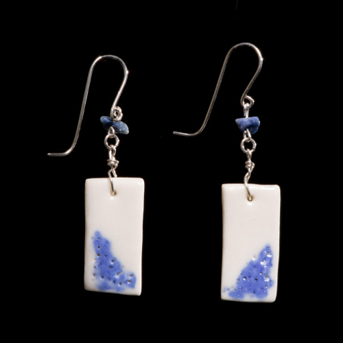 Delicate pale blue and white porcelain,  lapis lazuli and silver drop earrings