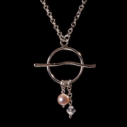 Freshwater pearl, silver and crystal pendant necklace