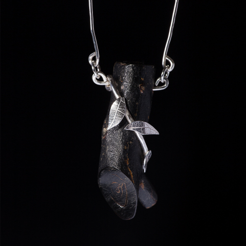 Black coral and silver leaf necklace