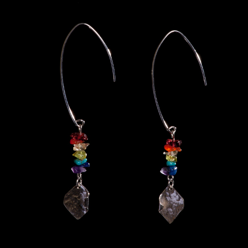 Rainbow gemstone and silver drop earrings