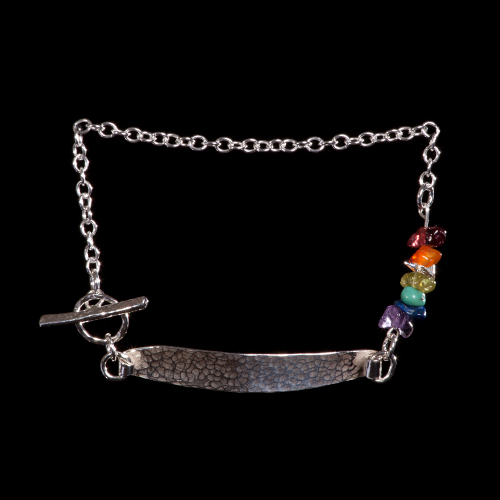 Rainbow gemstone and silver bar bracelet